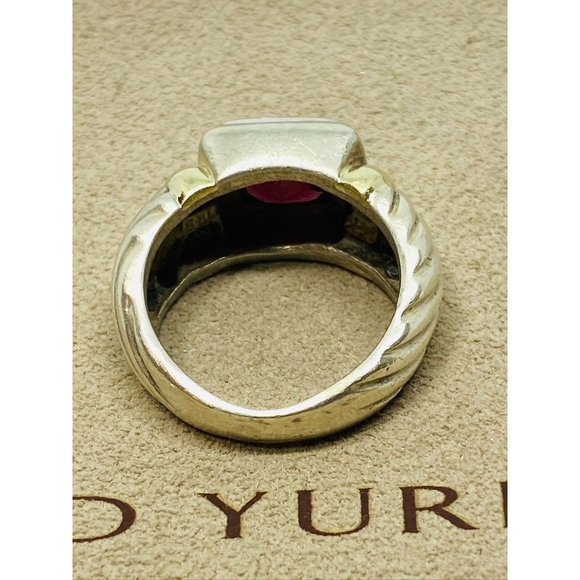 DAVID YURMAN - Sterling Silver 14k Gold & 8mm Garnet Noblesse Ring, Size 5.5 - Picture 5 of 11